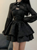 Bjlxn Black Sexy Lolita Dress Women Gothic Vintage Mini Dresses Harajuku Halloween Cosplay Costumes Long Sleeve Fairy Dress