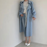 Bjlxn Women Long Trench Coat New Spring Autumn Casual Lapel Double Breasted with Belt Loose Coat Office Lady Korean Fashion Outerwear