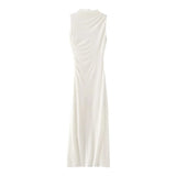 Bjlxn  Spring And Summer Women's New Fashionable Temperament Solid Color Pleated Decorative Dress