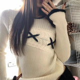 Bjlxn Korean Style Elegant Sweaters Sweet Vintage Long Sleeve Knitted Pullover Autumn Winter Patchwork Sweaters Aesthetics