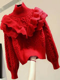 Bjlxn Knitted Autumn Pullover Sweater Women Turtleneck Ruffle Pleated Ladies Sweaters Top Long Sleeve Modis Korea Style Woman Top