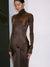 High Neck Long Sleeve Bodycon Dress For Women Tight Elastic Lace Up Maxi Long Dress Autumn 2024 New Party Club Vestidos