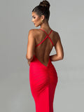 Bjlxn  Spaghetti Strap Backless Sexy Maxi Dress For Women Fashion Summer New Sleeveless Bodycon Club Party Long Dress Elegant