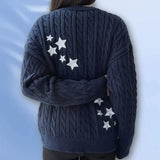 Bjlxn Winter Midnight Navy Blue Knitted Cardigans Women Spring Y2k Casual Star Embroidery Single Breasted XS-5XL Sweaters