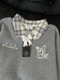 Bjlxn Plaid Polo Shirt with Texture and a Collared Sweatshirt for Women Featuring an INS and Plush Korean Version