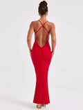 Bjlxn  Spaghetti Strap Backless Sexy Maxi Dress For Women Fashion Summer New Sleeveless Bodycon Club Party Long Dress Elegant