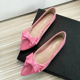 Bjlxn Women Flats Wedding Shoes Pink Cherry Red Pointed Casual Shoes Female Summer Spring Slip on Bowknot Flat Heel Ballet Shoes 33-43