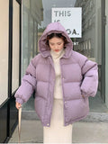 Bjlxn Women Short Jacket Winter Thick Hooded Cotton Padded Coats Female Korean Loose Puffer Parkas Ladies Oversize Outwear