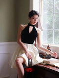 Bjlxn Woman Spring Summer New Elegant Velvet Patchwork Mini A-line Dresses Sleeveless  Party Prom Fashion One Piece Clothes