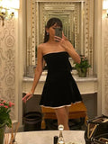 Black Strapless Christmas Dress Sexy A Line Vintage Velvet Party Dresses Mini Elegant and Beautiful Womens Dresses