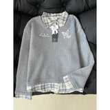 Bjlxn Plaid Polo Shirt with Texture and a Collared Sweatshirt for Women Featuring an INS and Plush Korean Version