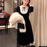 Bjlxn French Vintage Princess Evening Party Dresses Women Lace Patchwork Velvet Mini Dress A-line Korean Fashion Autumn Vestidos Mujer