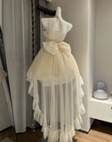 Bjlxn - Cream Colour Dress Bride Skirt Sparkling Bow Dress Cos Lolita Princess Dress Vintage White Glitter Skirt White Skirt For Lovers