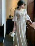 Bjlxn 2024 Summer Elegant Women Sweet Party Midi Holiday Dresses Casual Female Lace Up Robe