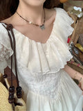 Bjlxn Summer Women Fashion Vintage Casual Midi Lace Dress Elegant Lady Vestdios Female A Line Party Clothes