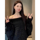 Bjlxn Lazy Style One Shoulder Sweater Knitted Sweater for Women in Autumn and Winter Loose and Versatile Long Sleeved Top