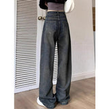 Bjlxn - Harajuku Retro Women's High Waist Wide Leg Jeans Autumn Winter Thin Vintage Straight Leg Pants Fashionable Floor Mopping Jeans