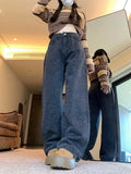 Bjlxn High Waist Jeans Women Rhinestones Korean Fashion Straight Trousers All-match Autumn Daily Classic Prevalent Streetwear Simple