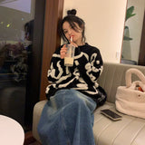 Bjlxn Sweater Woman Winter Kawaii Dinosaur Korean Style Cartoon Pullovers Long Sleeve Tops Blue Black Jerseys Outfits Streetwear