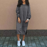 Bjlxn Autumn and Winter Fashion New Women's Sweater Robe Large Hooded Elegant Pocket Split Warm Hoodie Long Dress