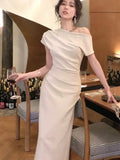 Bjlxn Women Elegant Long Dress Summer Fashion Off Shoulder Chic Bodycon Evening Party Dresses Korean One Piece Clothing