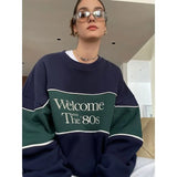 Bjlxn Vintage Sweatshirts Women American 90s Retro Preppy Style Pullovers Oversized Aesthetic Casual Female Korean Streetwear