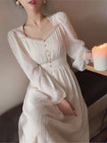 2024 Summer New Women Fashion Elegant White Midi Dresses Vintage Princess Female Party A Line Clothes Prom Robe Vestdios