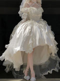 Bjlxn - White Flower For Bride Generate Colorful Wedding Dress Cos Lolita Dress Suit Heavy Industry Trail Pure White Girl Princess Dress