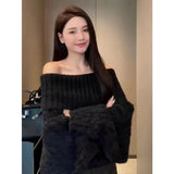 Bjlxn Lazy Style One Shoulder Sweater Knitted Sweater for Women in Autumn and Winter Loose and Versatile Long Sleeved Top