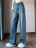 Bjlxn Fashion Y2k Hot Drilling Jeans High Waist Wide Leg Pants Spring Street Casual Plus Size Loose Denim Straight Legs Trousers Women