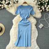 Sexy Cut Out Bodycon Dress Women Spit Crochet Dresses Elegant French Fashion Vestidos Summer Women Chic Robe Chic Wrap Dress