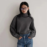 Bjlxn 2024 Autumn/Winter New Loose Fit Turtleneck Pullover Sweater for Women, Striped Academy Style, Korean and Japanese Fashion