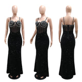 Bjlxn Sequin Velvet Dress Mesh Party Evening Elegant Dress Women Winter Clothes Luxury Sexy Bodycon Prom Long Dresses