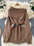 Bjlxn Women Knitted Sweater Autumn Winter Sexy Off Shoulder Lapel Slim Pullover Tops Female Solid Long Sleeve Korean Casual Sweaters