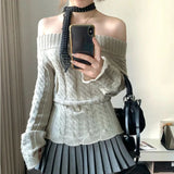 Bjlxn Korean Style Sexy Off Shoulder Sweater Women Sweet Elegant Long Sleeve Knitted Pullover Cute Fashion Slim Up Sweaters