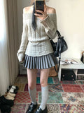 Bjlxn Korean Style Sexy Off Shoulder Sweater Women Sweet Elegant Long Sleeve Knitted Pullover Cute Fashion Slim Up Sweaters