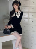 Bjlxn Woman Winter Spring New Elegant Velvet Patchwork Mini Dresses Lady Party Fashion One Piece Clothes