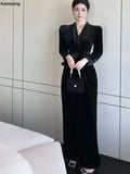 Bjlxn Women Spring New Elegant Long Sleeve Vintage Velvet Bodycon Jumpsuit Office Lady Casual Slim Clothing