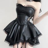 Bjlxn Trendy Gothic Punk Black Party Dresses for Women Y2k Sexy Sweet Girls Luxury Slim Fit Summer Chest Wrap Mini Skirts