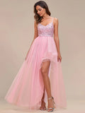 Elegant Evening Dresses Spaghetti Straps Asymmetric Sequin Tulle Floor-Length 2024 Ever Pretty of Pink Bridesmaid dresses