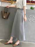 Bjlxn Women Elegant Office Lady Quality Glossy Satin Skirt Plain Shiny Fashion Solid High Waist Female Skirts