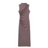 Bjlxn  Spring And Summer Women's New Fashionable Temperament Solid Color Pleated Decorative Dress