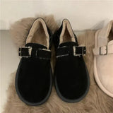 Bjlxn Shoes Woman Flats Round Toe Casual Female Sneakers Slip-on Loafers Fur Dress Winter Retro Slip On New Lace-Up Rubber Flock Leisu