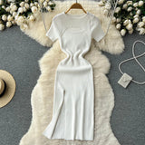 Sexy Cut Out Bodycon Dress Women Spit Crochet Dresses Elegant French Fashion Vestidos Summer Women Chic Robe Chic Wrap Dress