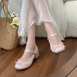 Bjlxn New Spring Autumn Thick Heel Pink Shoes Elegant Bow Lolita Shoes College Girls High Heels Fashion Women Sandals