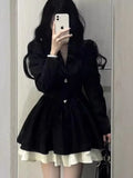 Bjlxn Korean Fashion Black Suit Dress Women Long Sleeve Lapel Autumn Spring Y2K Kawaii Birthday Party A-line Princess Vestidos Mujer