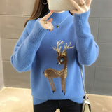 Cute Women Sweater Korean Reindeer Ugly Christmas Sweater Winter Warm Sweaters Fluffy Cashmere Jumper Turtleneck Pullover