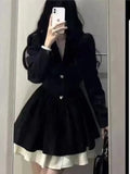 Bjlxn Korean Fashion Black Suit Dress Women Long Sleeve Lapel Autumn Spring Y2K Kawaii Birthday Party A-line Princess Vestidos Mujer