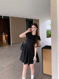 Bjlxn 2000s Vintage Clothing Y2k Black Dress Women Even Party Design Dress French Elegant Outwear Chic Korean Fashion Short Sleeve