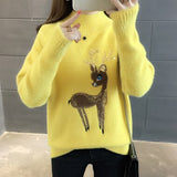 Cute Women Sweater Korean Reindeer Ugly Christmas Sweater Winter Warm Sweaters Fluffy Cashmere Jumper Turtleneck Pullover